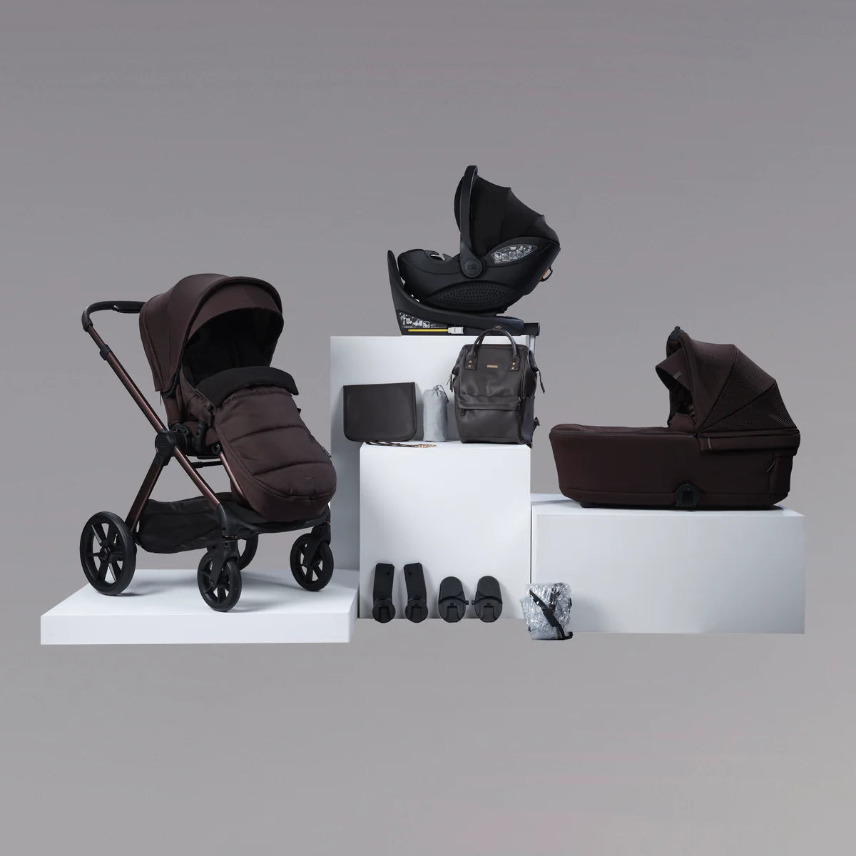 Bababing Raffi MKII 12pc 4in1 Travel System Bundle Inc 360 Car Seat + Isofix Base - Kofe