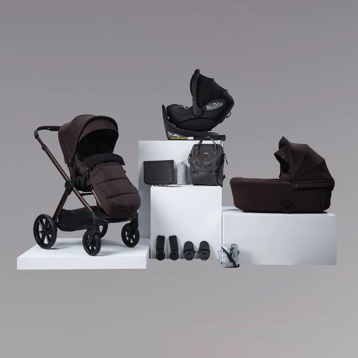 Bababing Raffi MKII 12pc 4in1 Travel System Bundle Inc 360 Car Seat + Isofix Base - Kofe + FREE Auto Fold Stroller