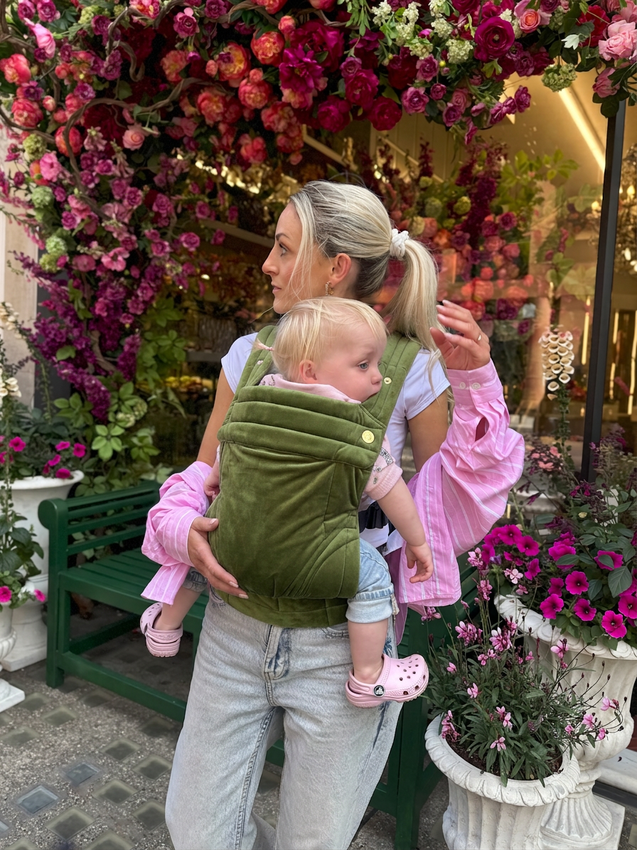 Bizzi Growin Velvet Baby Carrier - Cedar Green