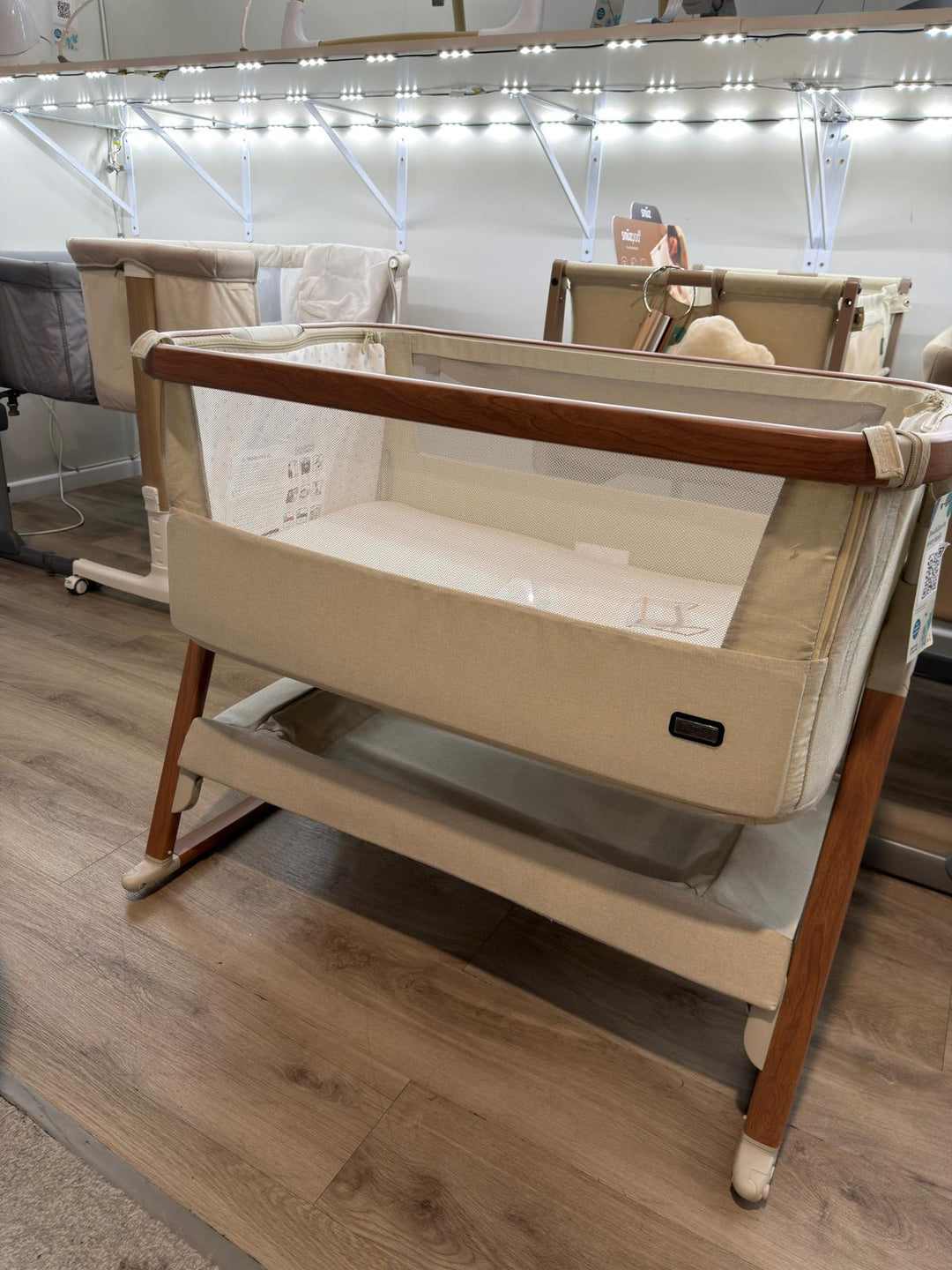 EX DISPLAY Tutti Bambini CoZee AIR Bedside Crib-Scandinavian Walnut/Ecru