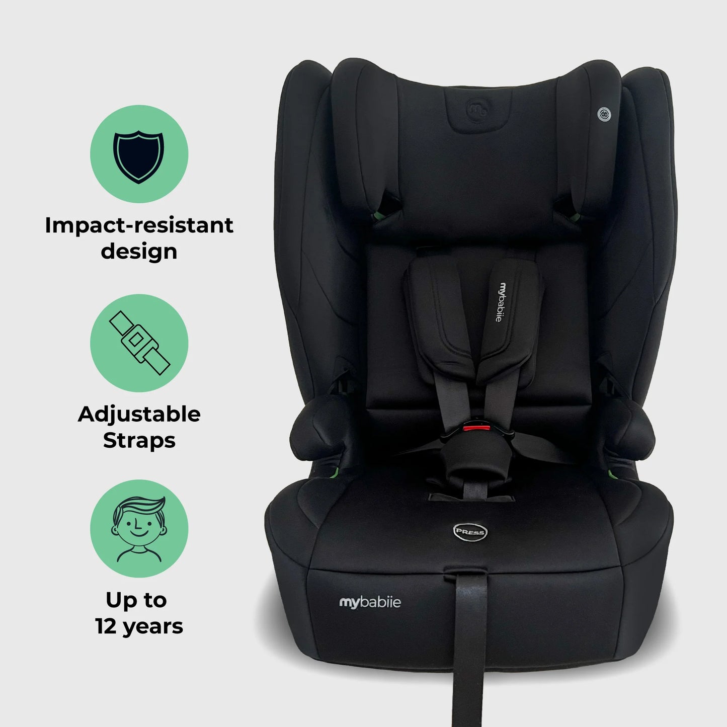My Babiie MBCS80 Foldable Toddler to Booster R129 Car Seat with Isofix - Black