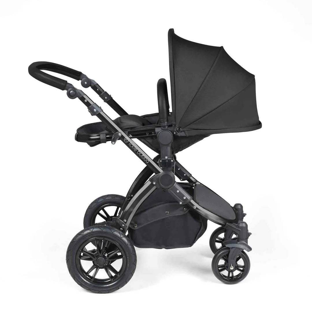 Ickle Bubba Stomp Luxe All-in-One i-Size Travel System with 360 Isofix Base (Nimbus) + Bubba&Me Bedside Crib – 14-Piece Bundle