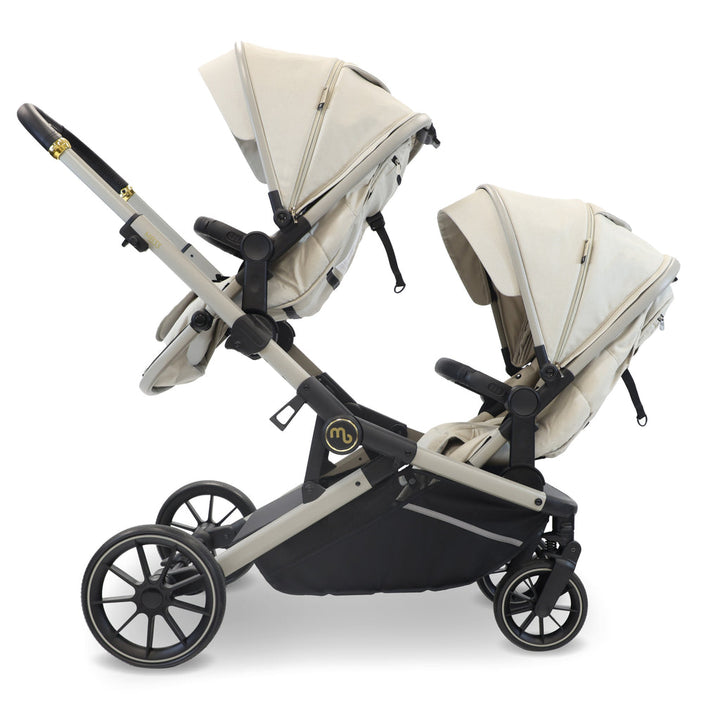 My Babiie MB33 Tandem Pushchair with 2 Infant Carriers & 2 Bases - Ivory