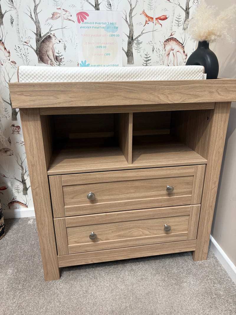 EX DISPLAY CuddleCo Burford 3 Piece Nursery Furniture Set - Oak (COLLECTION OR LOCAL DELIVERY ONLY)