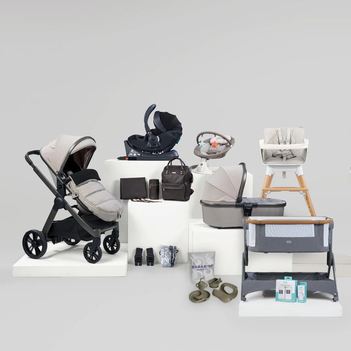 BabaBing Raffi 17 Piece Travel System, Home & Feeding Bundle - Almond