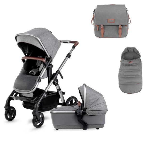 OPEN BOX Silver Cross Wave 2in1 Travel System Inc Changing Bag & Footmuff - Zinc