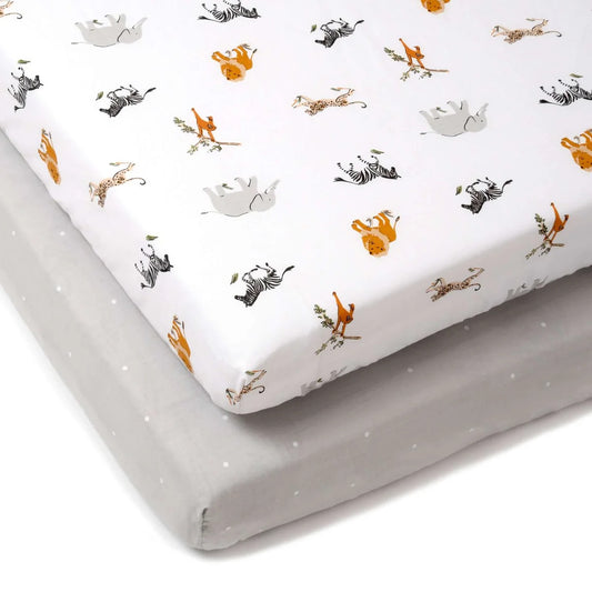 Clair De Lune 2 Pack Fitted Jungle Dream Cot Bed Sheets - 140 x 70 cm
