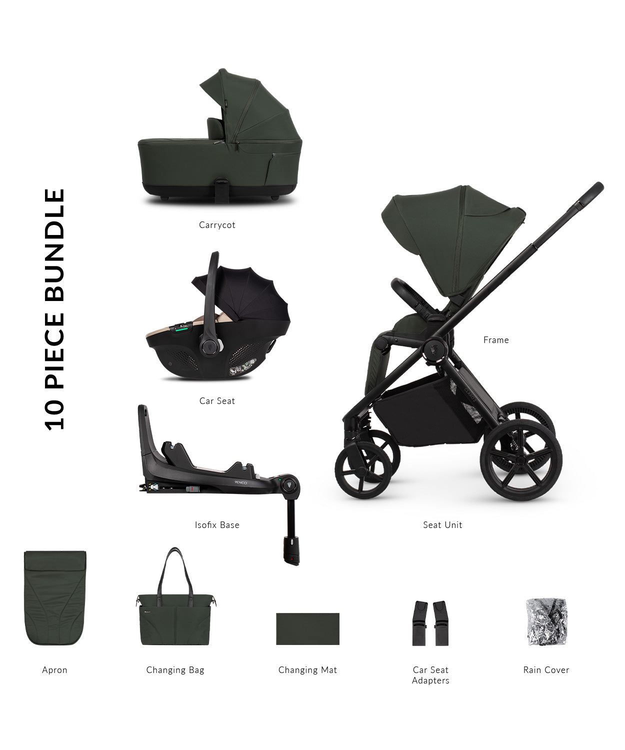 Venicci Claro2 4in1 9 Piece Luxury Travel System Bundle - Forest