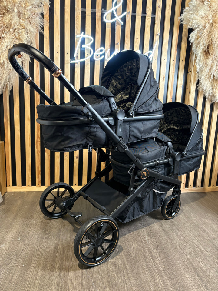 PRE LOVED My Babiie MB33 Twin Pushchair with Infant Carrier - Black Leopard
