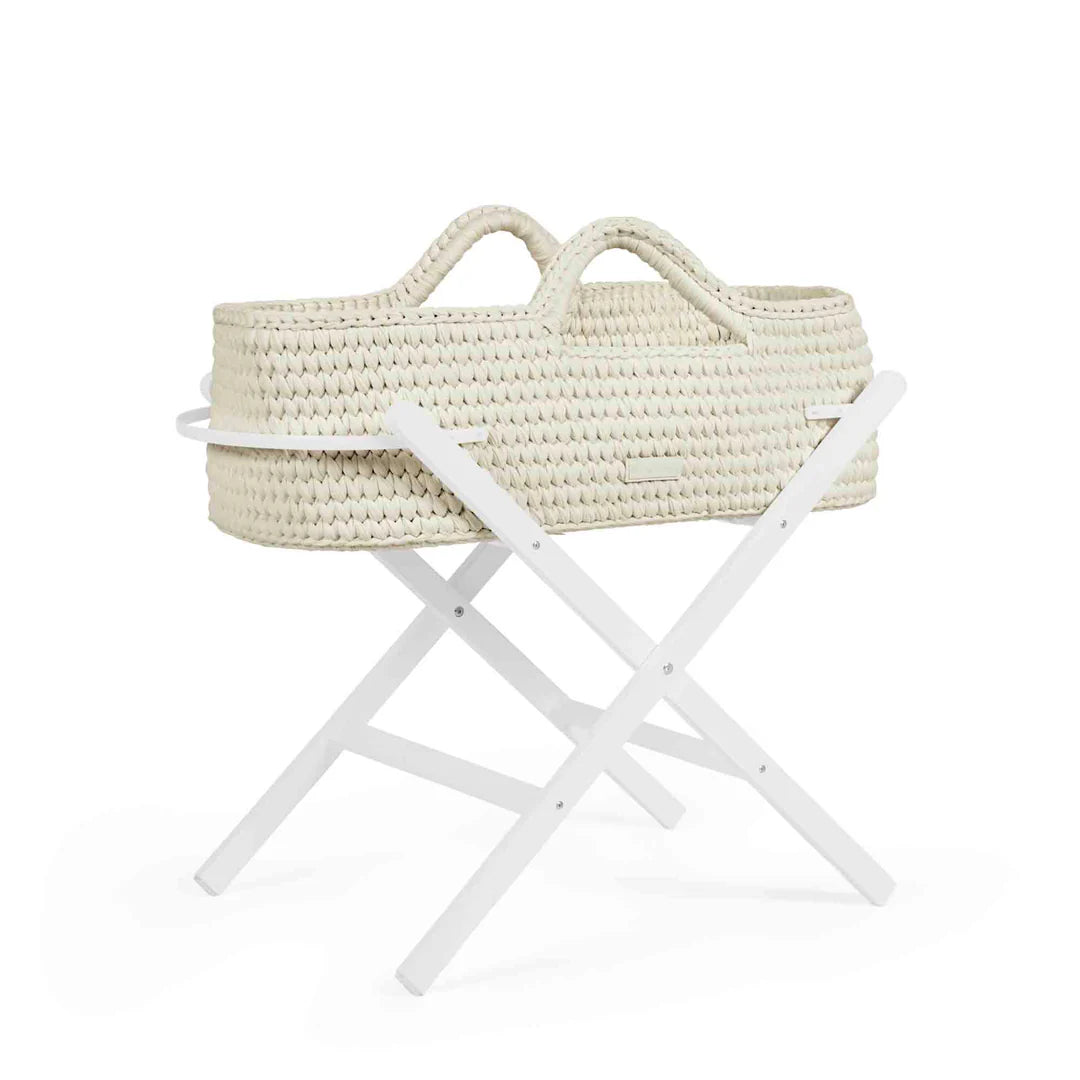 Ickle Bubba Nova Crochet Moses Basket + White Stand - Cloud