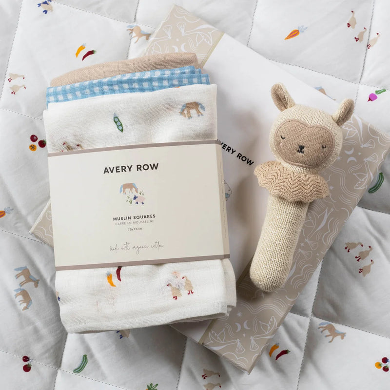 Avery Row Rattle & Care New Baby Gift Set - Little Farm