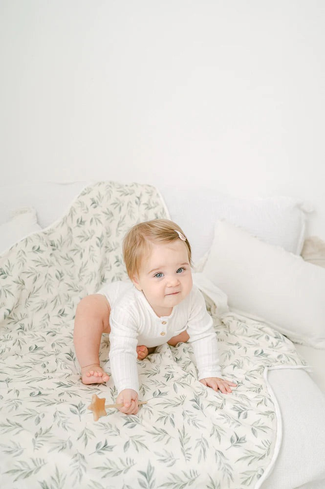 The Gilded Bird Linen Leaves Bamboo Baby Blanket