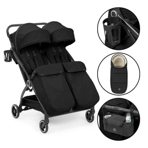Ickle Bubba Aries Double Prime Autofold Stroller Bundle - Black