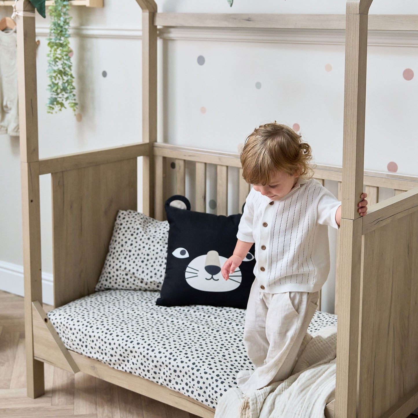 Tutti Bambini Casa 3 in 1 Mini Cot Bed + Roof Accessory Pack + Pocket Spring Mattress - Harvest Oak