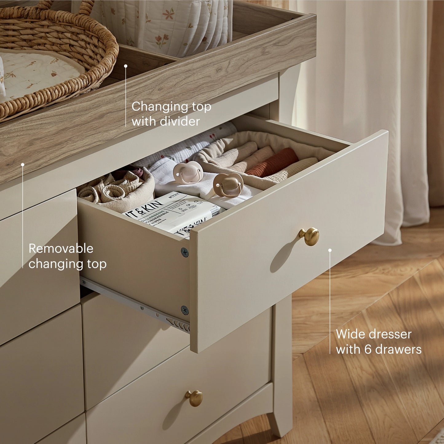CuddleCo Clara 6 Drawer Dresser - Cashmere & Ash