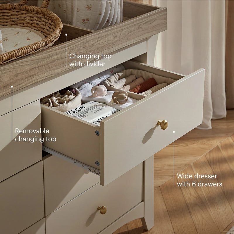 CuddleCo Clara 6 Drawer Dresser - Cashmere & Ash
