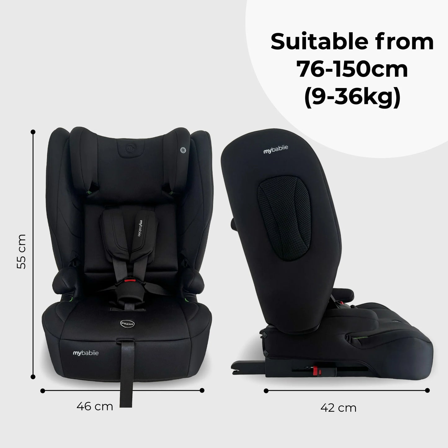 My Babiie MBCS80 Foldable Toddler to Booster R129 Car Seat with Isofix - Black