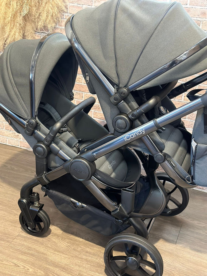 PRE LOVED iCandy Peach 7 Double Pushchair Bundle - Phantom/Dark Grey