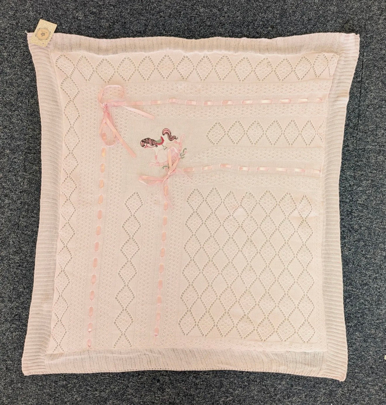 Beau Kid Rocking Horse Knitted Baby Blanket - Pink