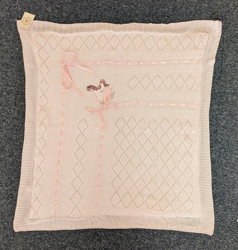 Beau Kid Rocking Horse Knitted Baby Blanket - Pink