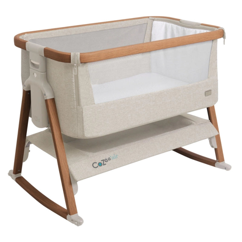 Tutti Bambini CoZee AIR Bedside Crib 4 Piece Essential Bundle - Scandinavian Walnut/Ecru