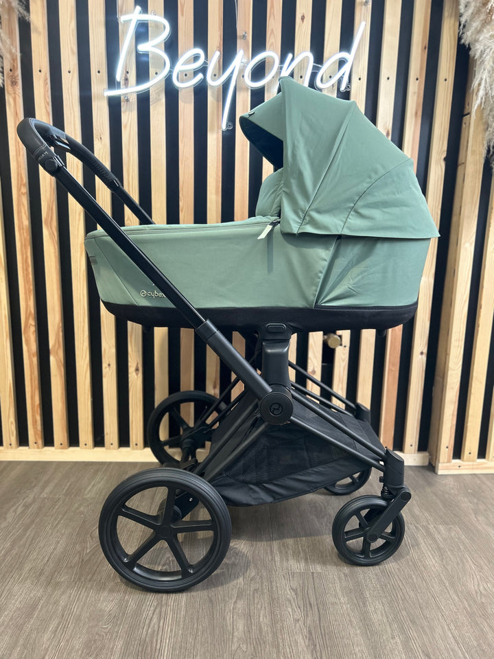 EX DISPLAY Cybex Priam Pushchair + Lux Carrycot - Leaf Green & Matt Black