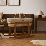 The Little Green Sheep Organic Dimple Quilted Moses Basket, Mattress & Walnut Rocking Stand - Truffle