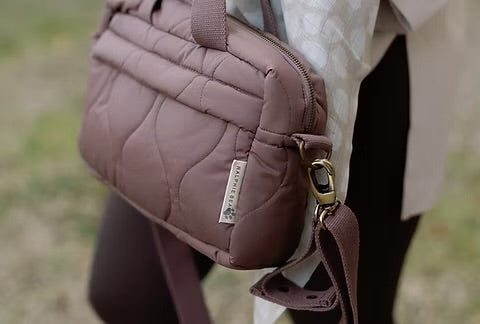 Ralphie Bear Quilted Stroller Bag - Brown/Pears Print