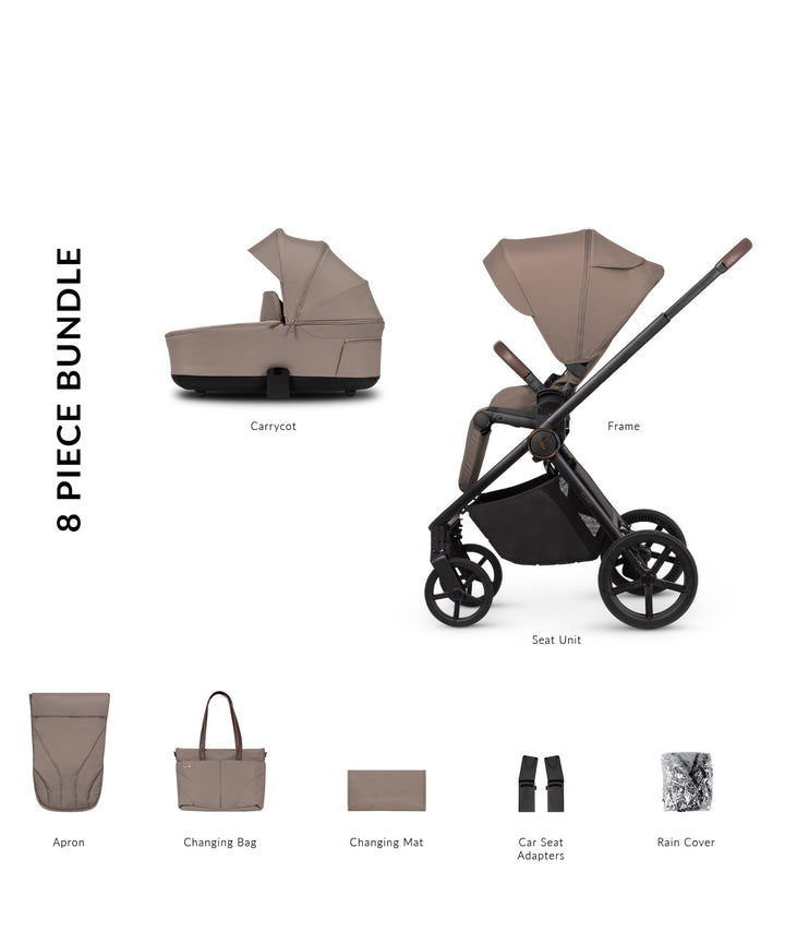 Venicci Claro2 Pram & Pushchair 8 Piece Bundle - Almond