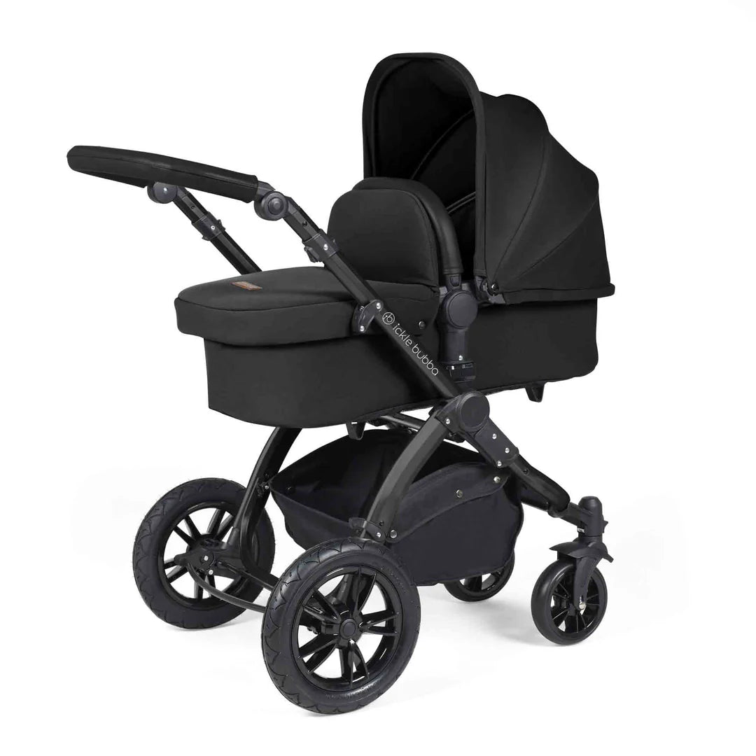 Ickle Bubba Stomp Luxe All-in-One i-Size Travel System with 360 Isofix Base (Nimbus) + Bubba&Me Bedside Crib – 14-Piece Bundle
