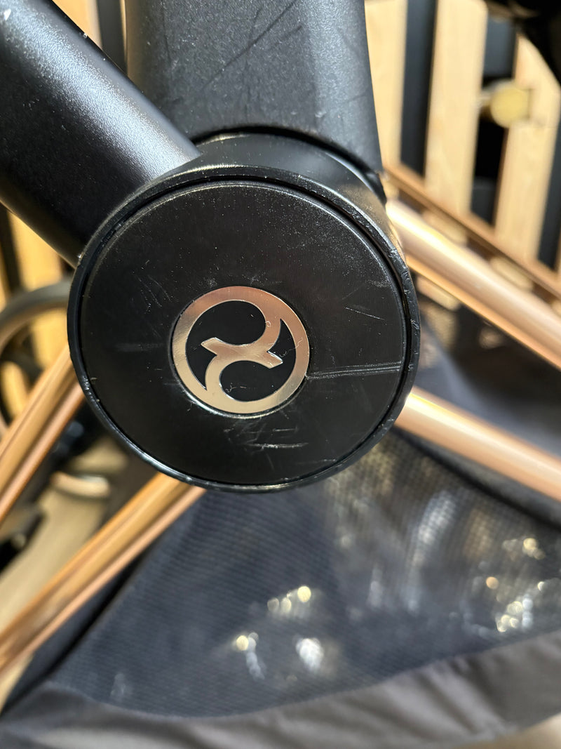 PRE LOVED Cybex Priam 3in1 Travel System + EX DISPLAY COT LUX - Sepia Black on Rose Gold