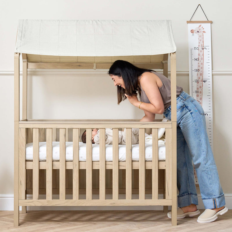 Tutti Bambini Casa 3 in 1 Mini Cot Bed + Roof Accessory Pack + Pocket Spring Mattress - Harvest Oak