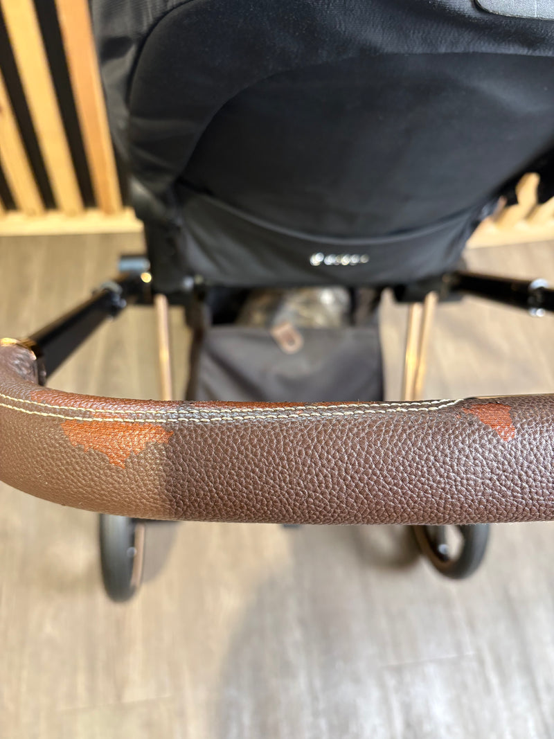PRE LOVED Cybex Priam 3in1 Travel System + EX DISPLAY COT LUX - Sepia Black on Rose Gold