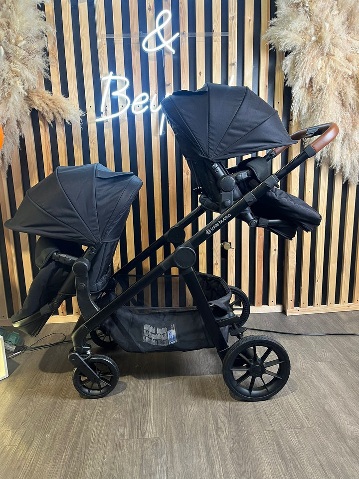 PRE LOVED Ickle Bubba Virgo Double Pushchair Bundle - Black