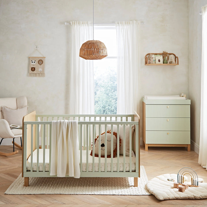 CuddleCo Remi 2 Piece Nursery Furniture Set - Oak & Green