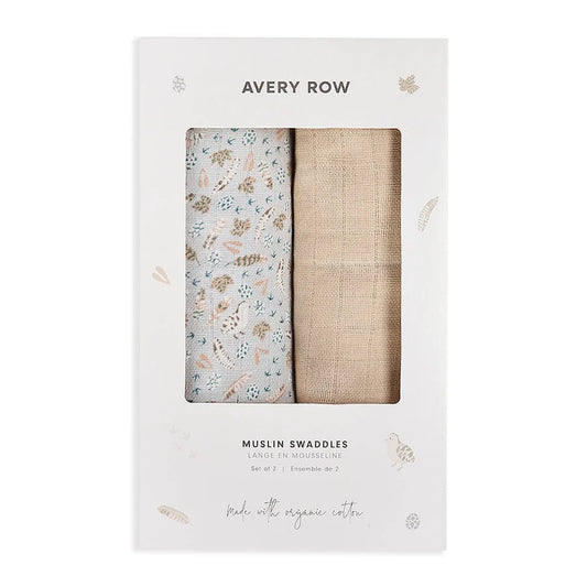 Avery Row Extra Large Organic Baby Muslins, Set of 2 - Nature Trail/Natural