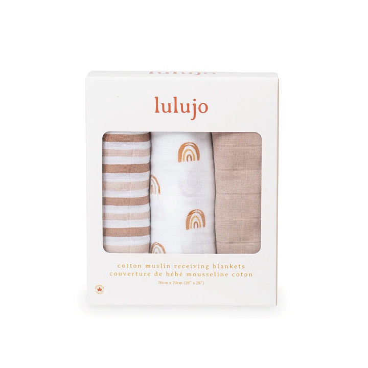 Lulujo 3 Pack Mini Muslin Cloths - Rainbow