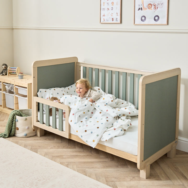 Tutti Bambini Kuba Cot Bed - Pickled Oak & Sage Weave