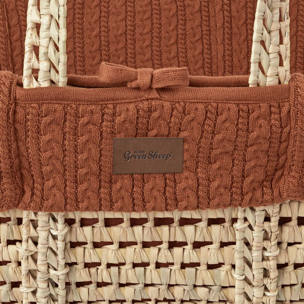 The Little Green Sheep Organic Knitted Moses Basket, Mattress & Natural Foldable Stand - Terracotta