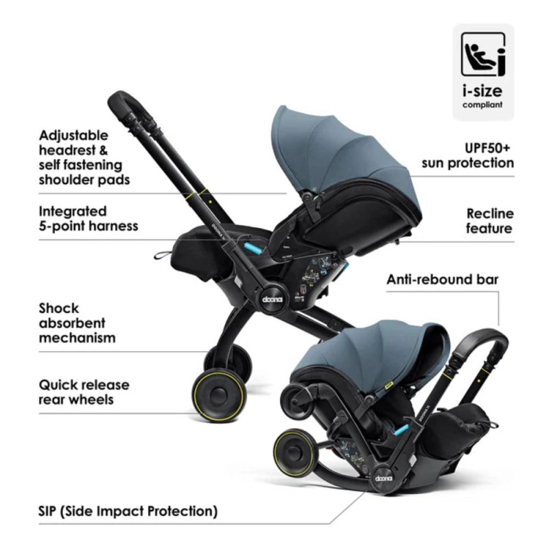 Doona X Recline Car Seat & Stroller with Isofix Base Bundle - Ocean Blue