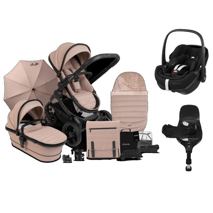 iCandy Peach 7 Maxi Cosi Pebble 360 PRO i-Size Complete Travel System Bundle - Cookie