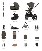 Venicci Upline3 Travel System Inc Tiago Car Seat & 360 Base 16 Piece Ultimate Bundle - Truffle
