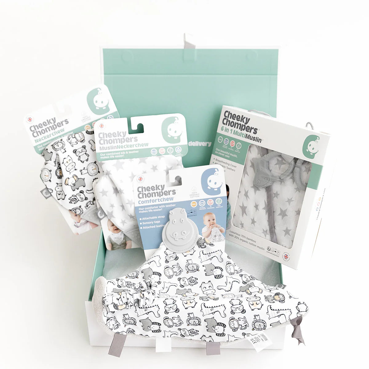 Cheeky Chompers Newborn Organic Muslin Gift Set - SIlver Stars