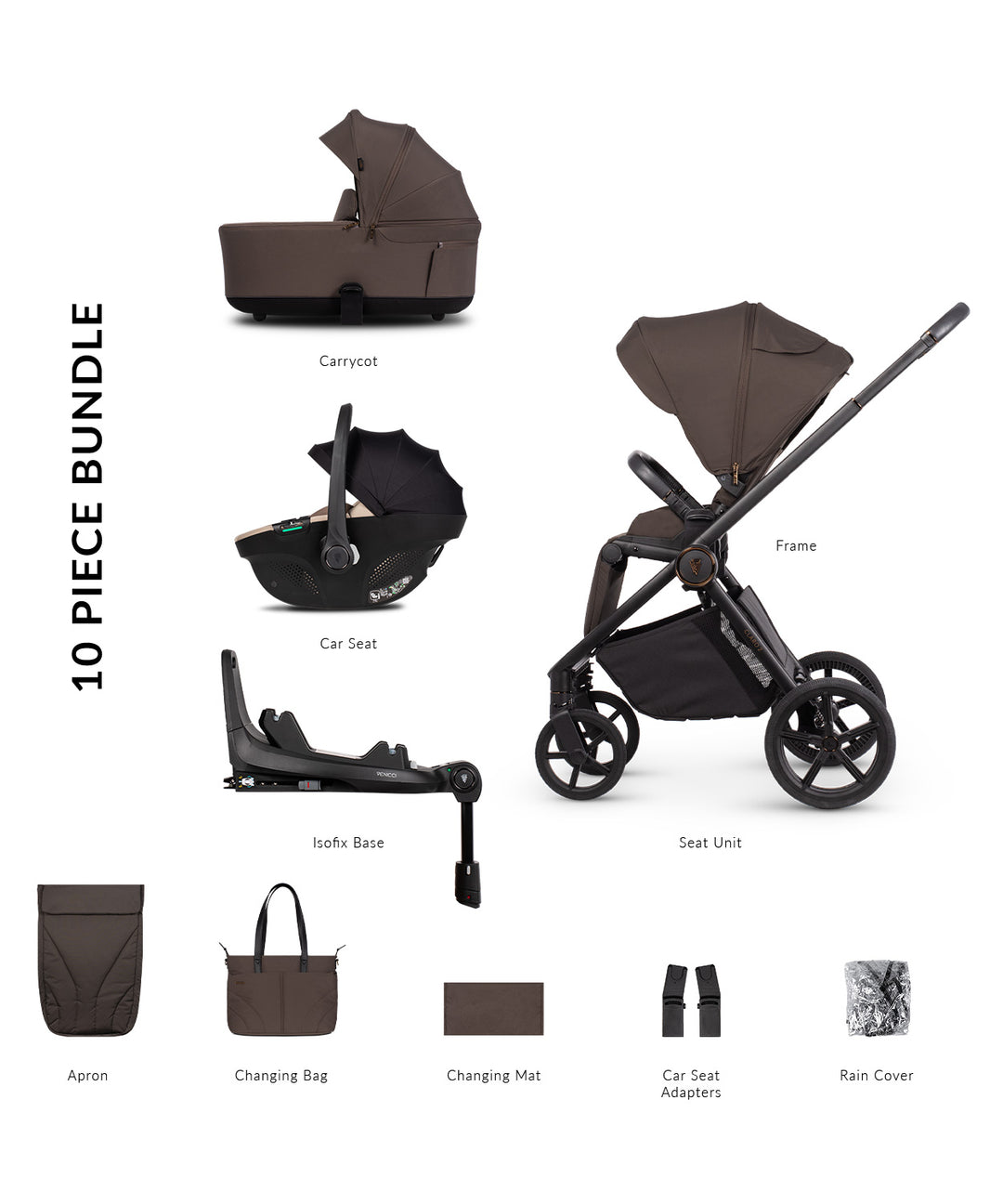 Venicci Claro2 4in1 9 Piece Luxury Travel System Bundle - Chocolate