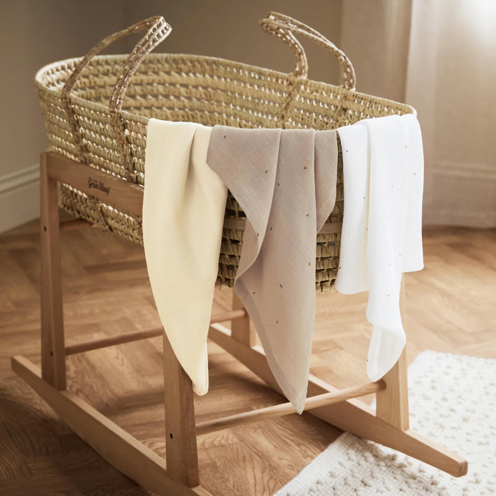 The Little Green Sheep Patterned Cotton Muslins - Pack of 3 - Truffle