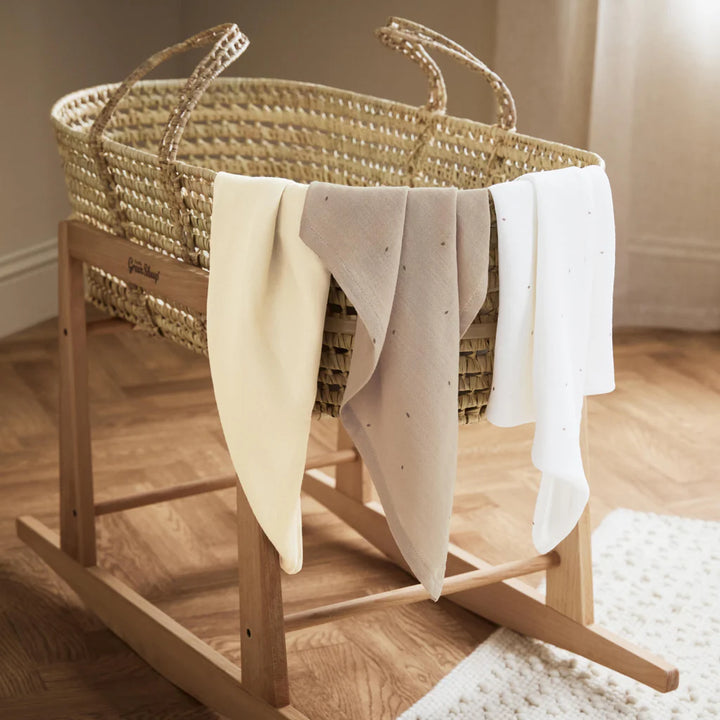 The Little Green Sheep Patterned Cotton Muslins - Pack of 3 - Truffle