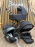 PRE LOVED Cybex Priam 3in1 Travel System + EX DISPLAY COT LUX - Sepia Black on Rose Gold