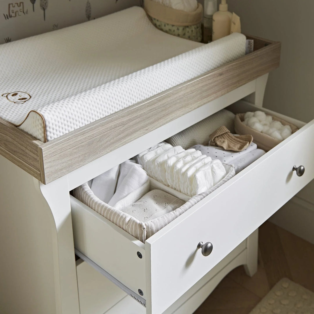 Clara 2 Piece Nursery Furniture Set (Cot Bed & Dresser) - White & Ash