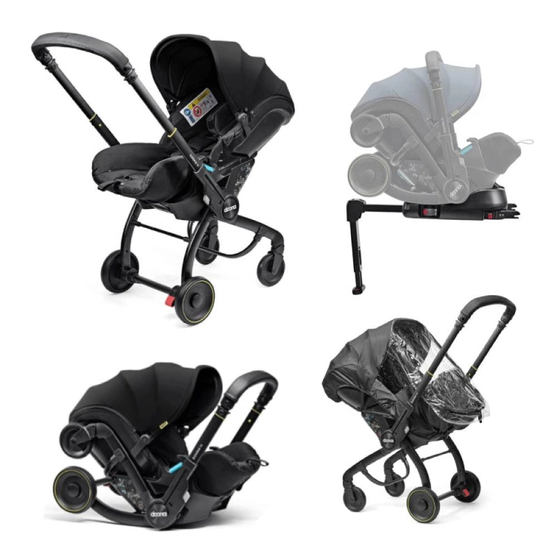 Doona X Recline Car Seat & Stroller with Isofix Base & Rain Cover Bundle - Nitro Black + FREE Essentials Bag Worth £54.99!