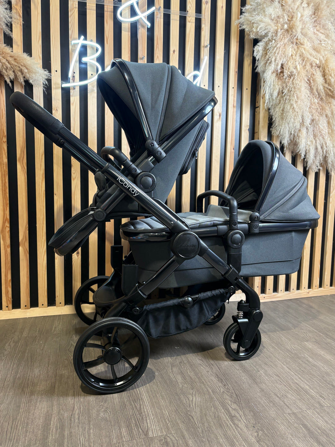 PRE LOVED iCandy Peach 7 Double Pushchair Bundle - Phantom/Dark Grey